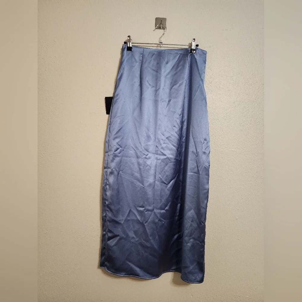 Lulus Demure Sweetie Slate Blue Satin Strapless Two-Piece Midi Dress M Wedding - Picture 6 of 10